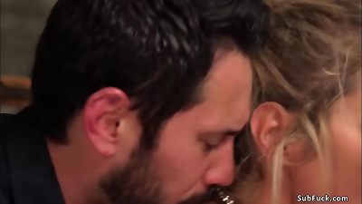 Warehouse worker bang bound blond mega-bitch