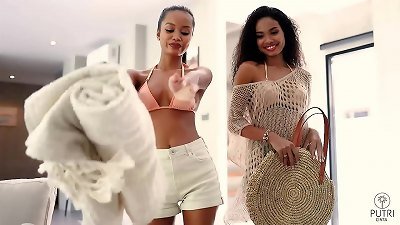 asian cutie Putri Cinta demonstrates off rock hard round knockers in Sparks Fly film