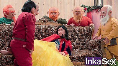 Snow white gets lost in the forest and is pounded by the 7 dwarfs.