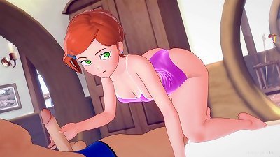 Gwen ben10 wears her bathing suit on the couch and wants to learn new things (adult version parody)